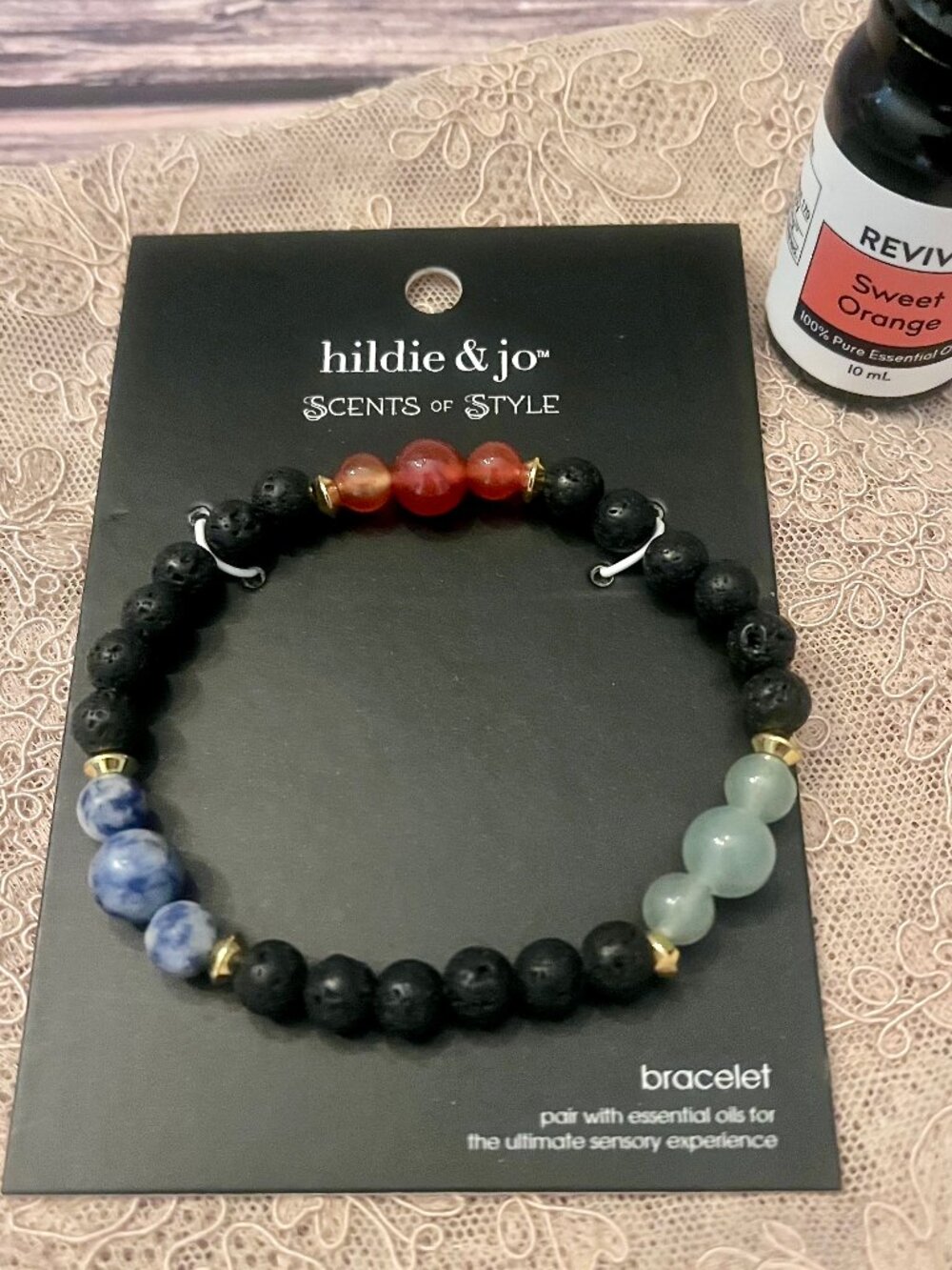 Hildie & Jo Scented Aromatherapy Bracelet with Gem Accents - RGB & Black